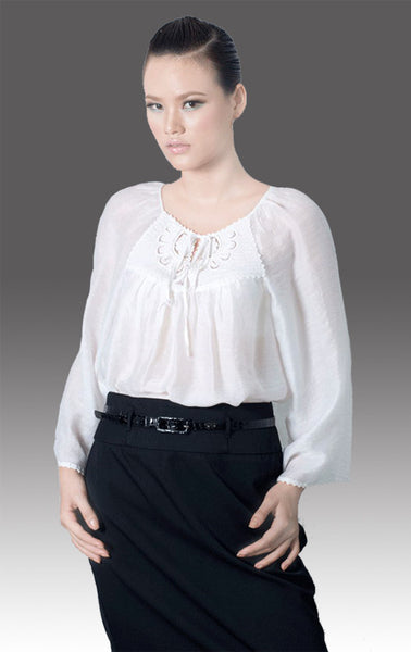 TP.HCM-BCBG-Áo kiểu mỏng tay dài ngực móc ren cách tân