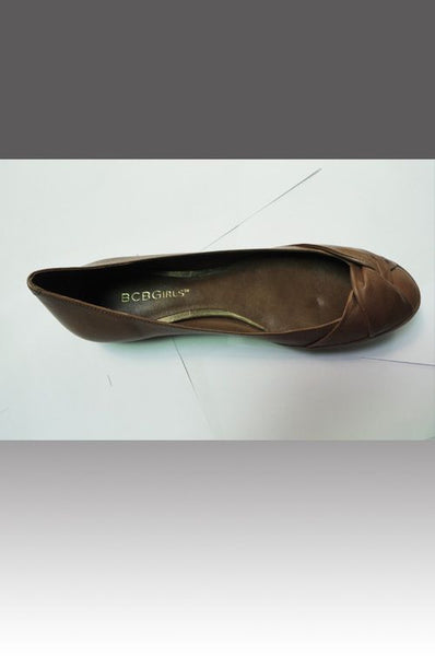 Hà Nội-BCBG-Giày búp bê mũi tròn, 2 viền da lớn bắt chéo qua tạo thành nơ-Nâu