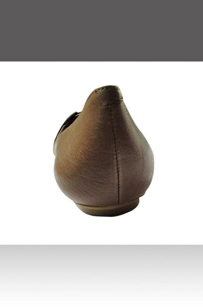 Hà Nội-BCBG-Giày búp bê mũi tròn, 2 viền da lớn bắt chéo qua tạo thành nơ-Nâu