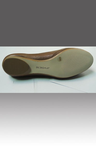 Hà Nội-BCBG-Giày búp bê mũi tròn, 2 viền da lớn bắt chéo qua tạo thành nơ-Nâu