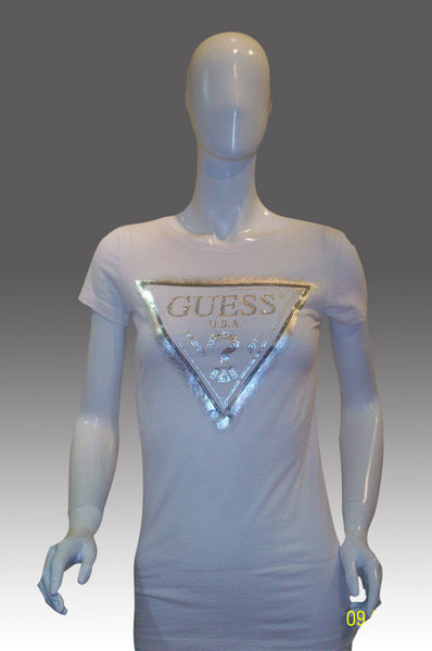 Guess-Áo thun ngắn tay, cổ tròn, chữ Guess hình tam giác -S