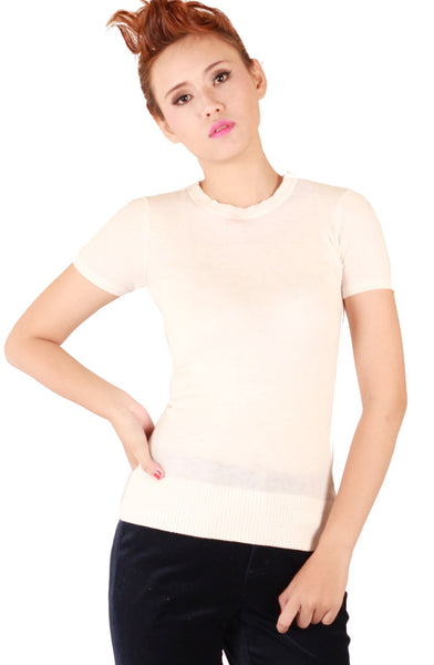 BCBG Max Azria-Áo thun cổ tròn,tay ngắn, phần gấu bo